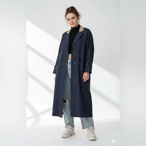 Vintage Via Veneto Blue Parachute Trench Coat Oversized 80s Retro 7/8